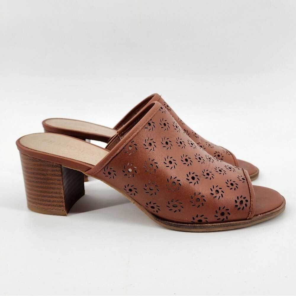 Jack Rogers Ronnie Mocha Perforated Heeled Mule Slides - Picture 2 of 9
